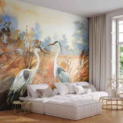 Tapet Premium Sand - Încotro în toamnă? - Macara, Păsări, Natură - 500x350 cm