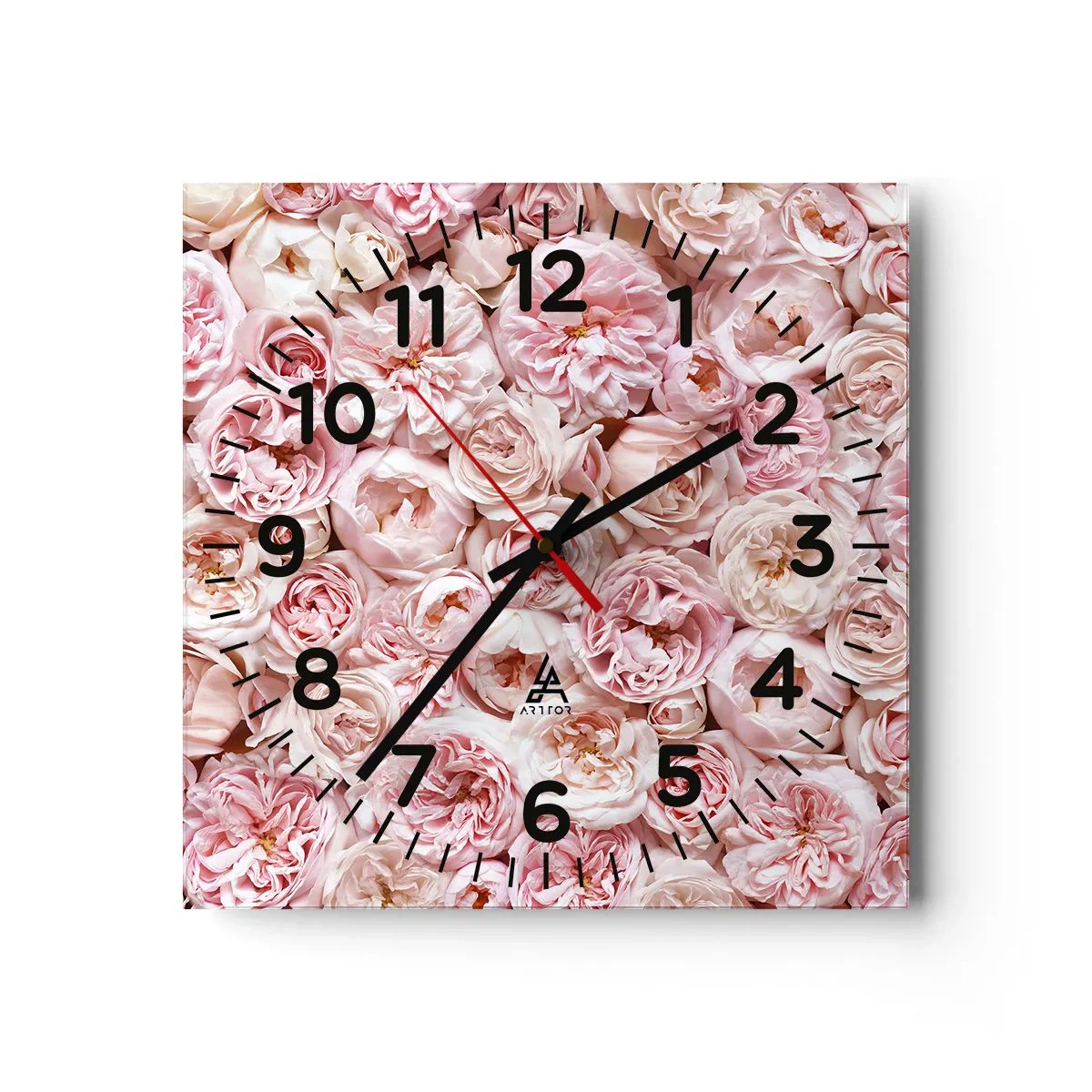 Ceas de perete - Ceas pe sticlă - Presărat cu trandafiri - 30x30 cm