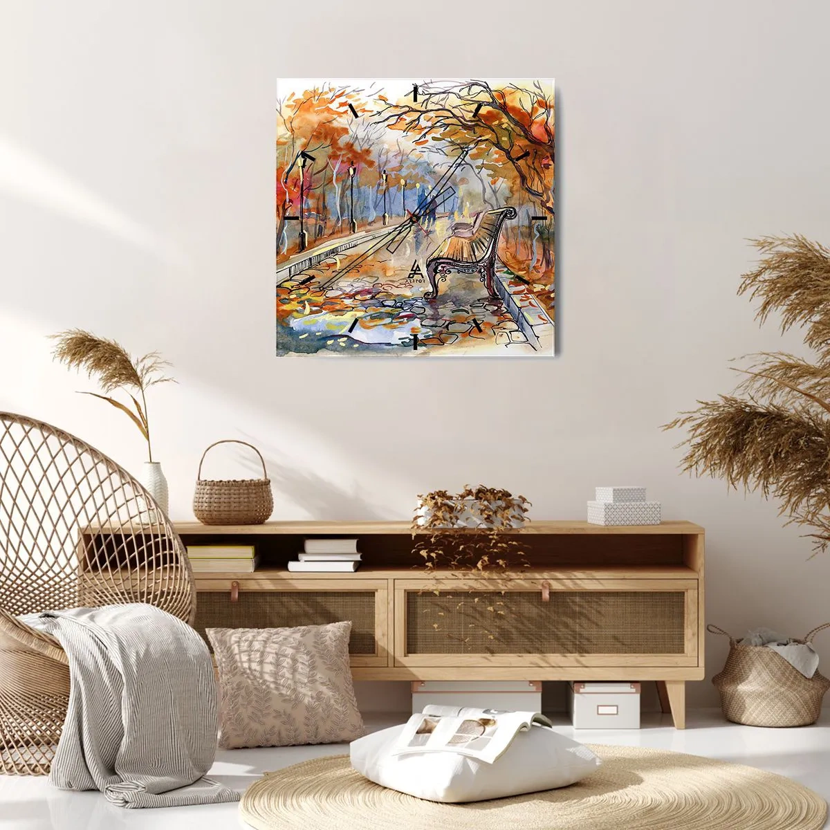Ceas de perete - Ceas pe sticlă - Pășim împreună în toamnă - 30x30 cm