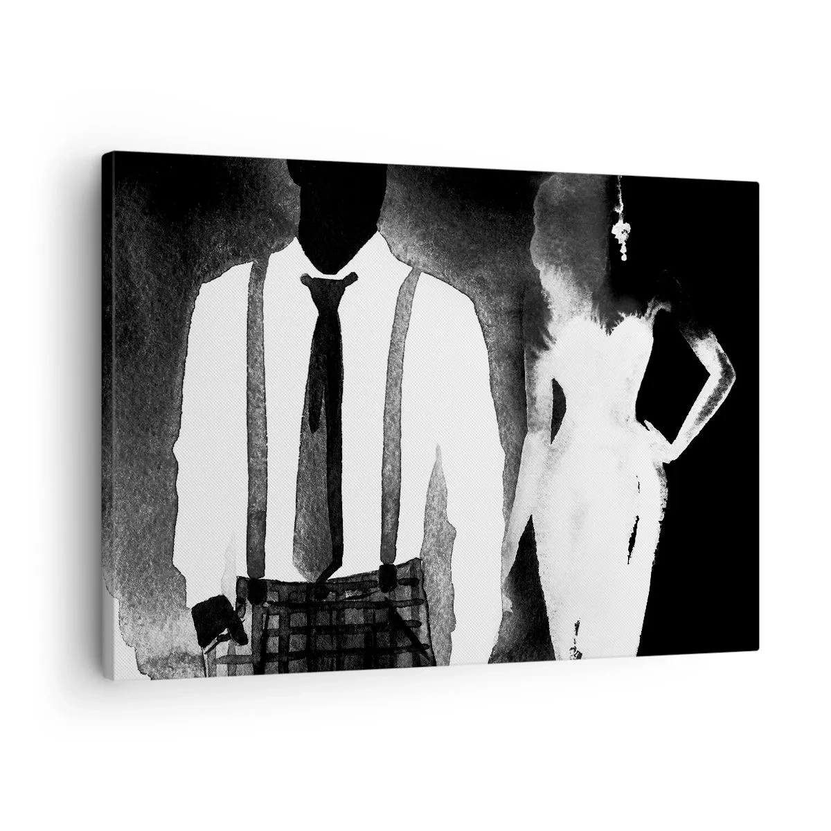 Tablou pe pânză Canvas - Personaje în stil noir, eleganță alb-negru și mister - 70x50cm - Într-o atmosferă noir - Decorațiune modernă pentru perete pentru living și dormitor ARTTOR