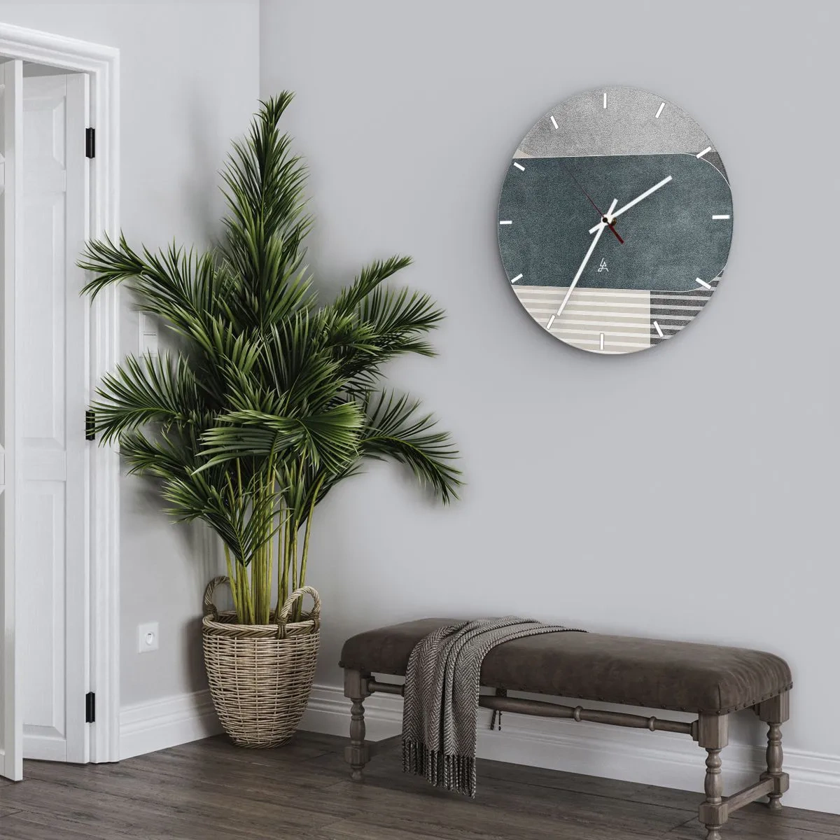Ceas de perete - Ceas pe sticlă - Compoziție geometrică cu dungi orizontale - 30x30cm - Compoziție de nivel - Decorațiune modernă pentru perete pentru living, bucătărie și dormitor ARTTOR