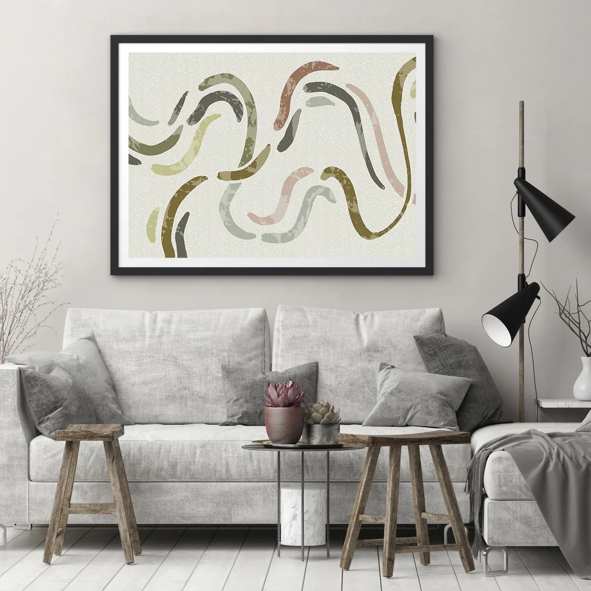 Poster în ramă neagră - Dansul vesel al abstracției - 100x70 cm