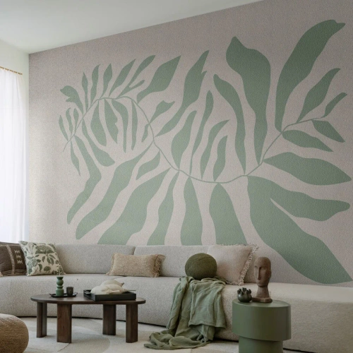 Tapet Premium Sand - Ramura de smarald - Boho, Plantă, Botanic - 300x210 cm