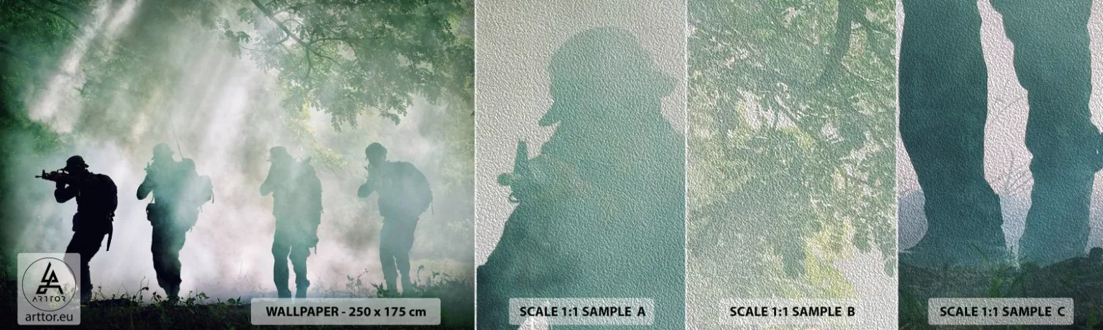 Mostră tapet Premium Sand - Unul pentru toți... - Soldat, Armă, Puşcă - 100x30 cm