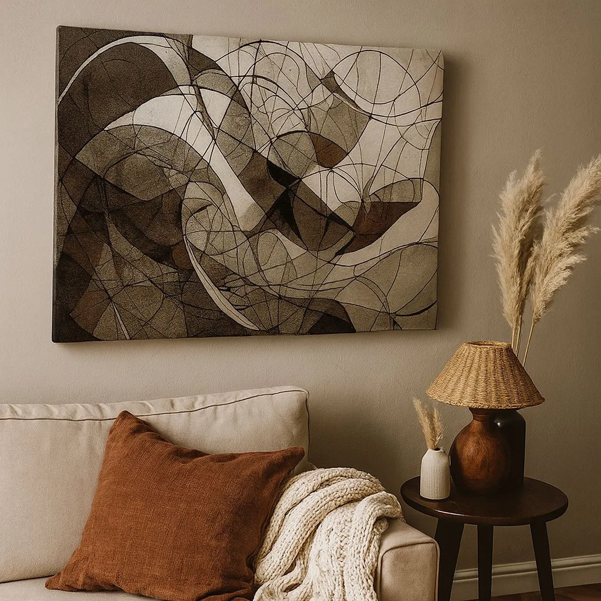 Tablou pe pânză Canvas - Model abstract în tonuri de maro și pământii - 70x50cm - Circulația culorilor pământului - Decorațiune modernă pentru perete pentru living și dormitor ARTTOR