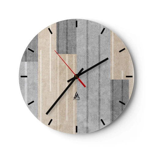 Ceas de perete - Ceas pe sticlă - Compoziție geometrică cu dungi verticale în nuanțe de gri - 30x30cm - Compoziție: în poziție verticală - Decorațiune modernă pentru perete pentru living, bucătărie și dormitor ARTTOR