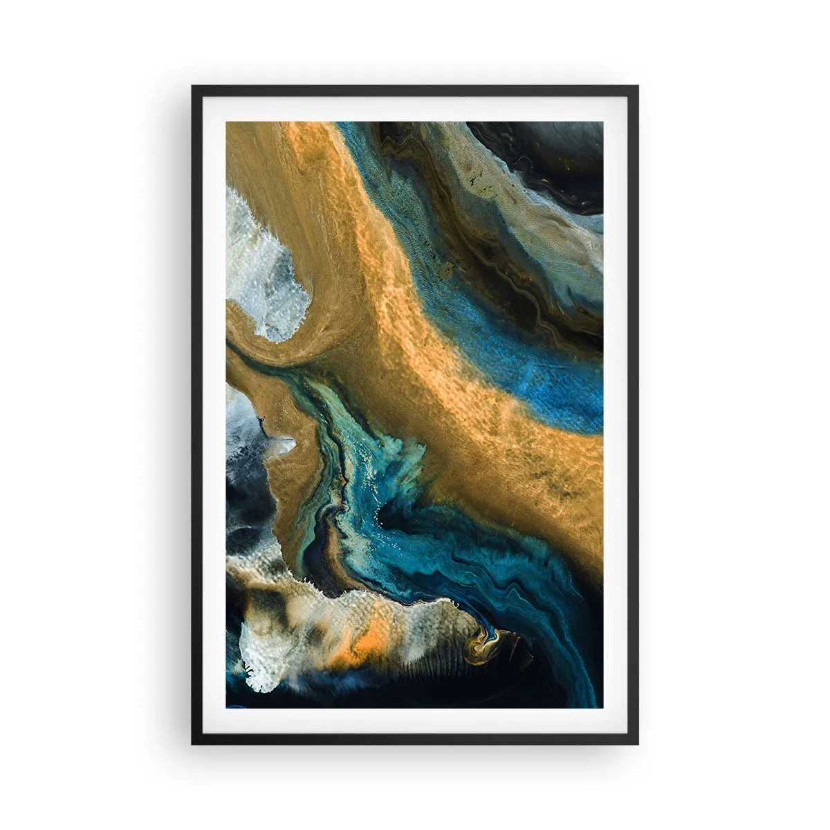 Poster în ramă neagră - Albastru - galben - influență reciprocă - 61x91 cm