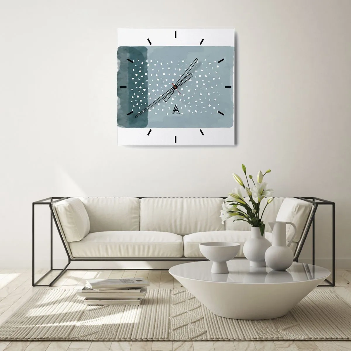 Ceas de perete - Ceas pe sticlă - Crescute pe albastru - 30x30 cm