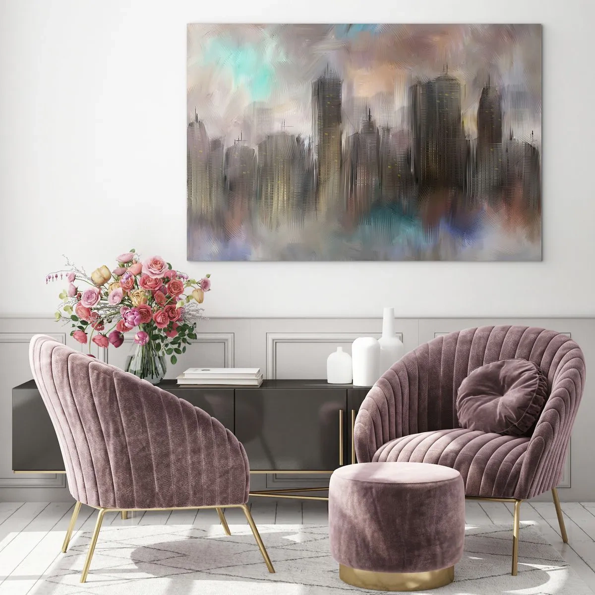 Tablou pe sticlă - O compoziție de oțel, piatră și ceață - 120x80 cm