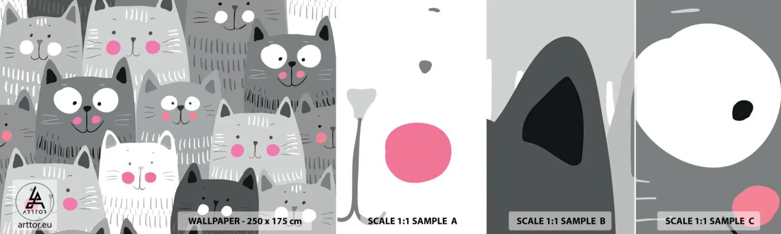 Mostră tapet autocolant Deluxe Sticker - Lumea felină - Pentru copii, Pisică, Animale - 100x30 cm