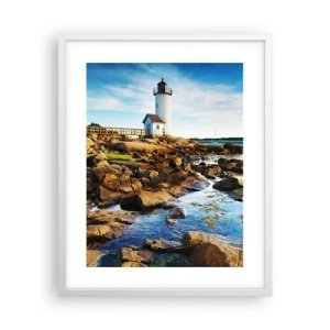 Poster în ramă albă - Întoarce-te acasă fericit, te aștept cu nerăbdare - 40x50 cm