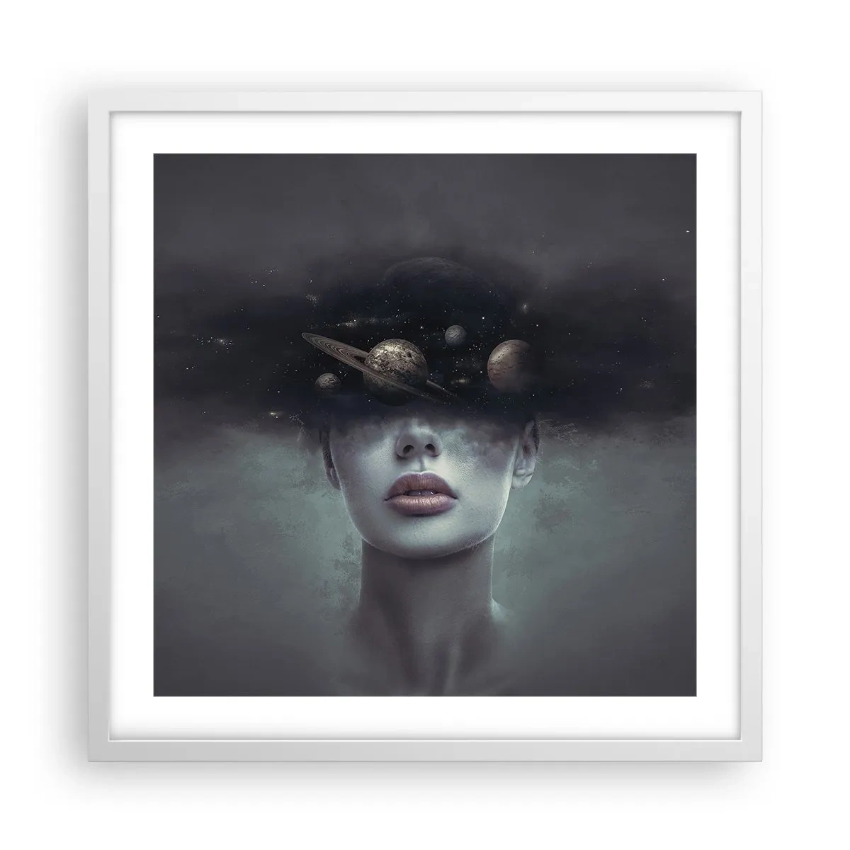 Poster în ramă albă - Și planetele o iau razna... - 50x50 cm
