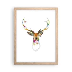 Poster în ramă de stejar deschis - Cerb blând scăldat în culoare - 30x40 cm