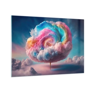 Tablou pe sticlă - Un nor fantezist în culori pastelate, care seamănă cu vata de zahăr. - 70x50cm - Visul unui parc de distracții - Decorațiune modernă pentru perete pentru living și dormitor ARTTOR