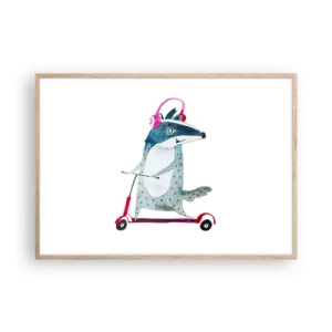 Poster în ramă de stejar deschis - Bucurie de bursuc - 100x70 cm