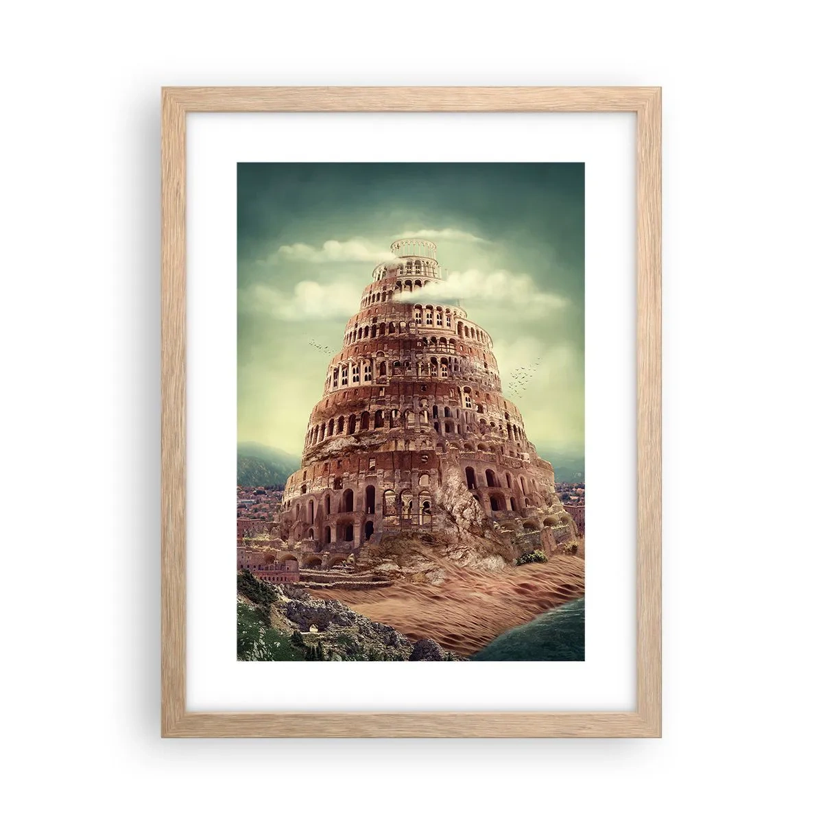 Poster în ramă de stejar deschis - Turnul Babel - 30x40 cm