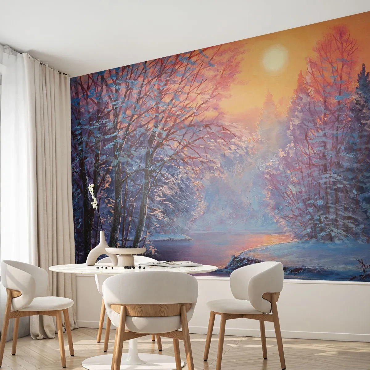 Tapet Premium Sand - Culorile iernii - Peisaj, Râu, pădure - 100x70 cm