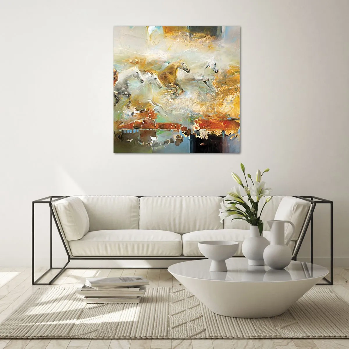 Tablou pe sticlă - Galopând prin lumină - 50x50 cm