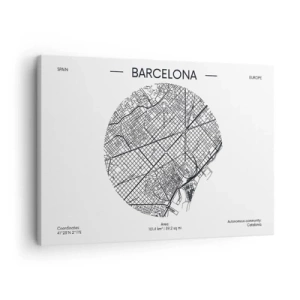 Tablou pe pânză Canvas - O hartă a Barcelonei într-un stil minimalist alb-negru - 70x50cm - Anatomia Barcelonei - Decorațiune modernă pentru perete pentru living și dormitor ARTTOR