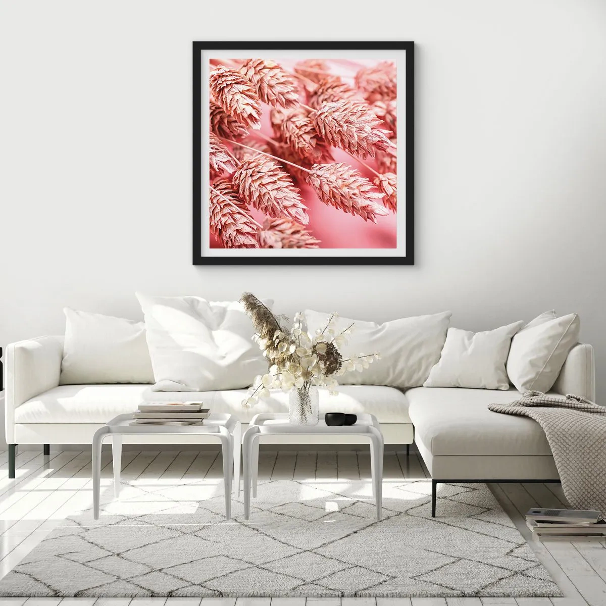 Poster în ramă neagră - Cascadă florală în roz - 30x30 cm