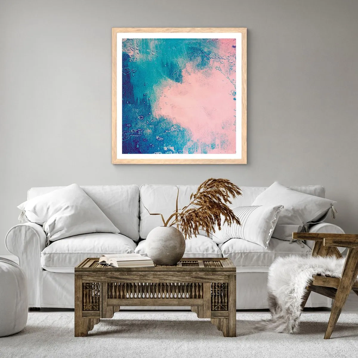 Poster în ramă de stejar deschis - Îmbrățișare albastră - 50x50 cm