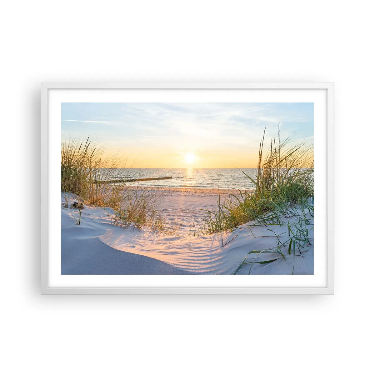 Poster în ramă albă - Zumzet de mare, o plajă sălbatică printre ierburi... - 70x50 cm