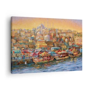 Tablou pe pânză Canvas - Panoramă pitorească a Istanbulului cu vedere la golf și oraș - 70x50cm - O poveste din Istanbul - Decorațiune modernă pentru perete pentru living și dormitor ARTTOR