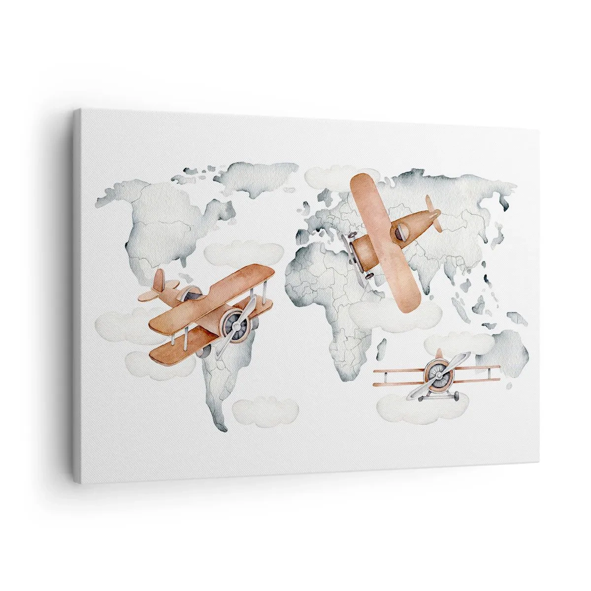 Tablou pe pânză Canvas - Ilustrație a unei hărți a lumii cu avioane - 70x50cm - În spirit de pionierat - Decorațiune modernă pentru perete pentru living și dormitor ARTTOR