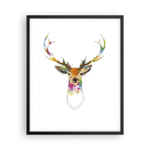 Poster în ramă neagră - Cerb blând scăldat în culoare - 40x50 cm