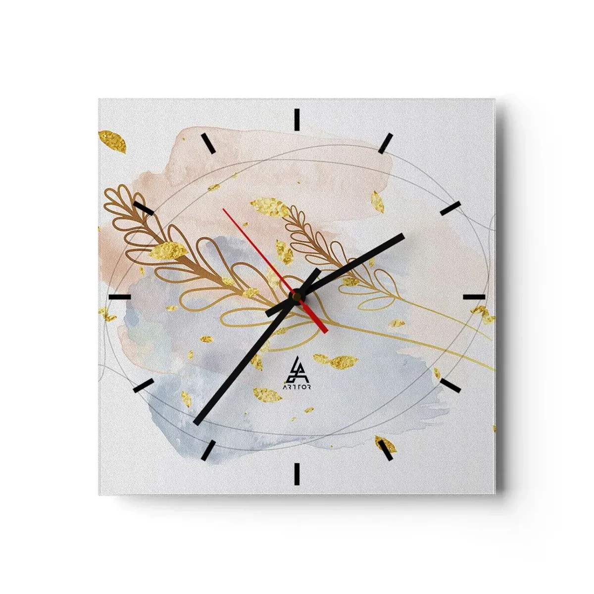 Ceas de perete - Ceas pe sticlă - Suflul de aur - 30x30 cm