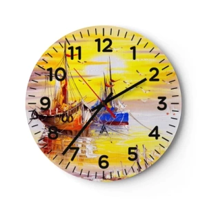 Ceas de perete - Ceas pe sticlă - O binemeritată odihnă în port - 40x40 cm