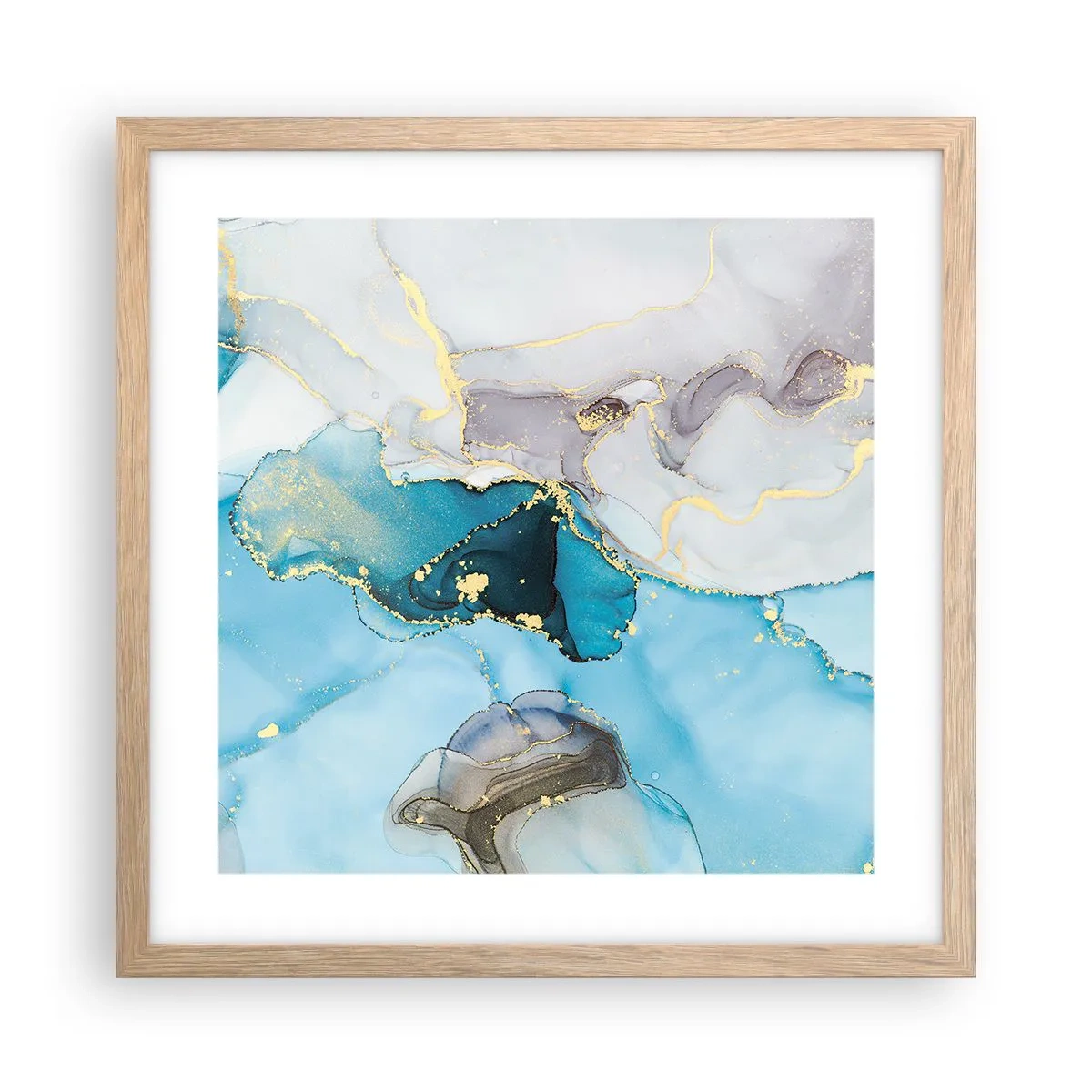 Poster în ramă de stejar deschis - Un studiu al întâlnirii dintre gri și turcoaz - 40x40 cm