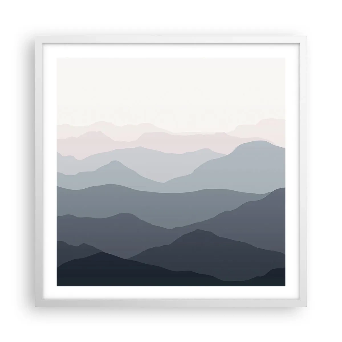 Poster în ramă albă - Valuri de munți - 60x60 cm