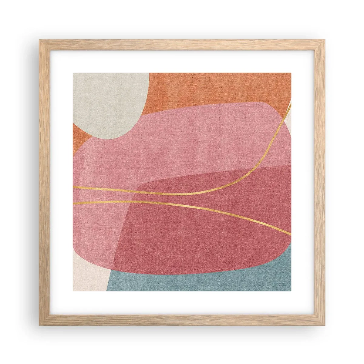 Poster în ramă de stejar deschis - Compoziție pastel cu fir de aur - 40x40 cm