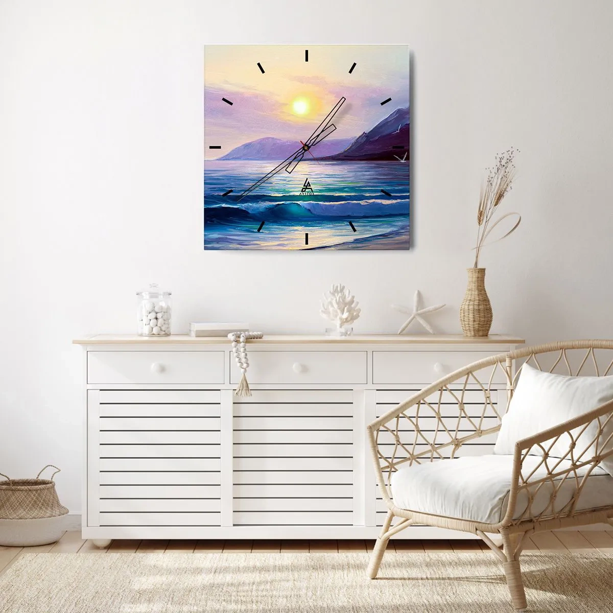 Ceas de perete - Ceas pe sticlă - Cristale de apă și aer - 30x30 cm