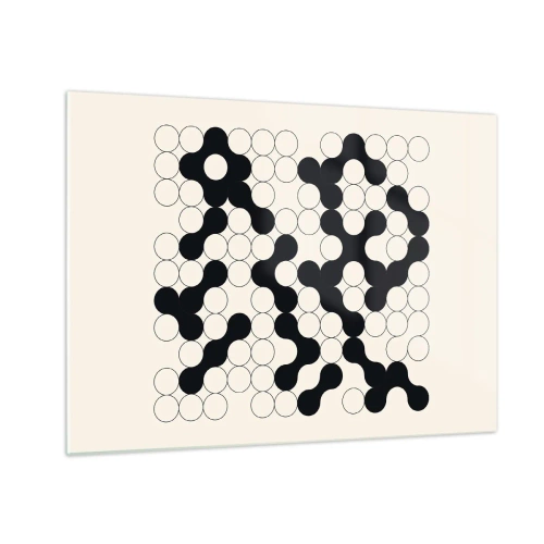 Tablou pe sticlă - Un mozaic grafic alb-negru compus din puncte conectate. - 70x50cm - Joc chinezesc - o variație - Decorațiune modernă pentru perete pentru living și dormitor ARTTOR