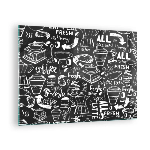 Tablou pe sticlă - Grafică și litere de cafea pe fundal negru în stil retro - 70x50cm - All you need is… - Decorațiune modernă pentru perete pentru living și dormitor ARTTOR