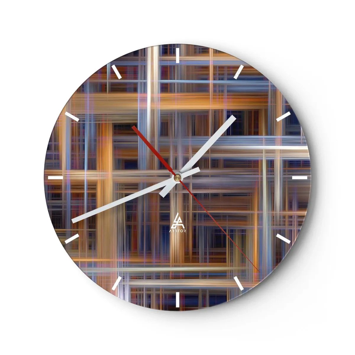 Ceas de perete - Ceas pe sticlă - Model în carouri în nuanțe de maro și albastru - 30x30cm - Țesut din lumină - Decorațiune modernă pentru perete pentru living, bucătărie și dormitor ARTTOR