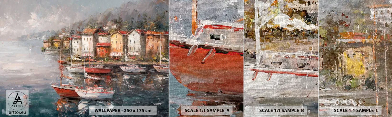 Mostră tapet Premium Canvas - Portul romantic - Arhitectură, Oras port, Barcă cu pânze - 100x30 cm