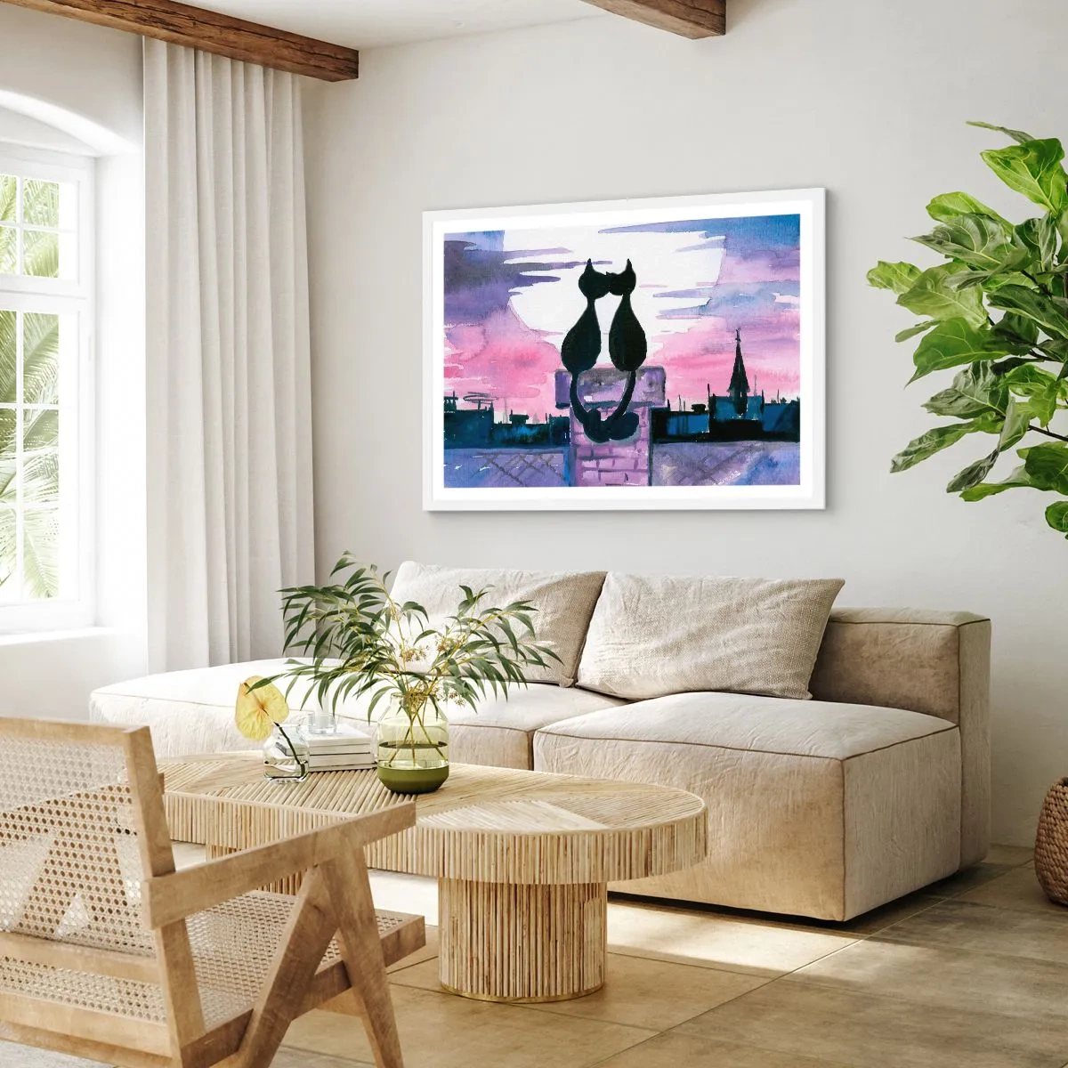 Poster în ramă albă - Rendez-vous sub lună - 40x30 cm