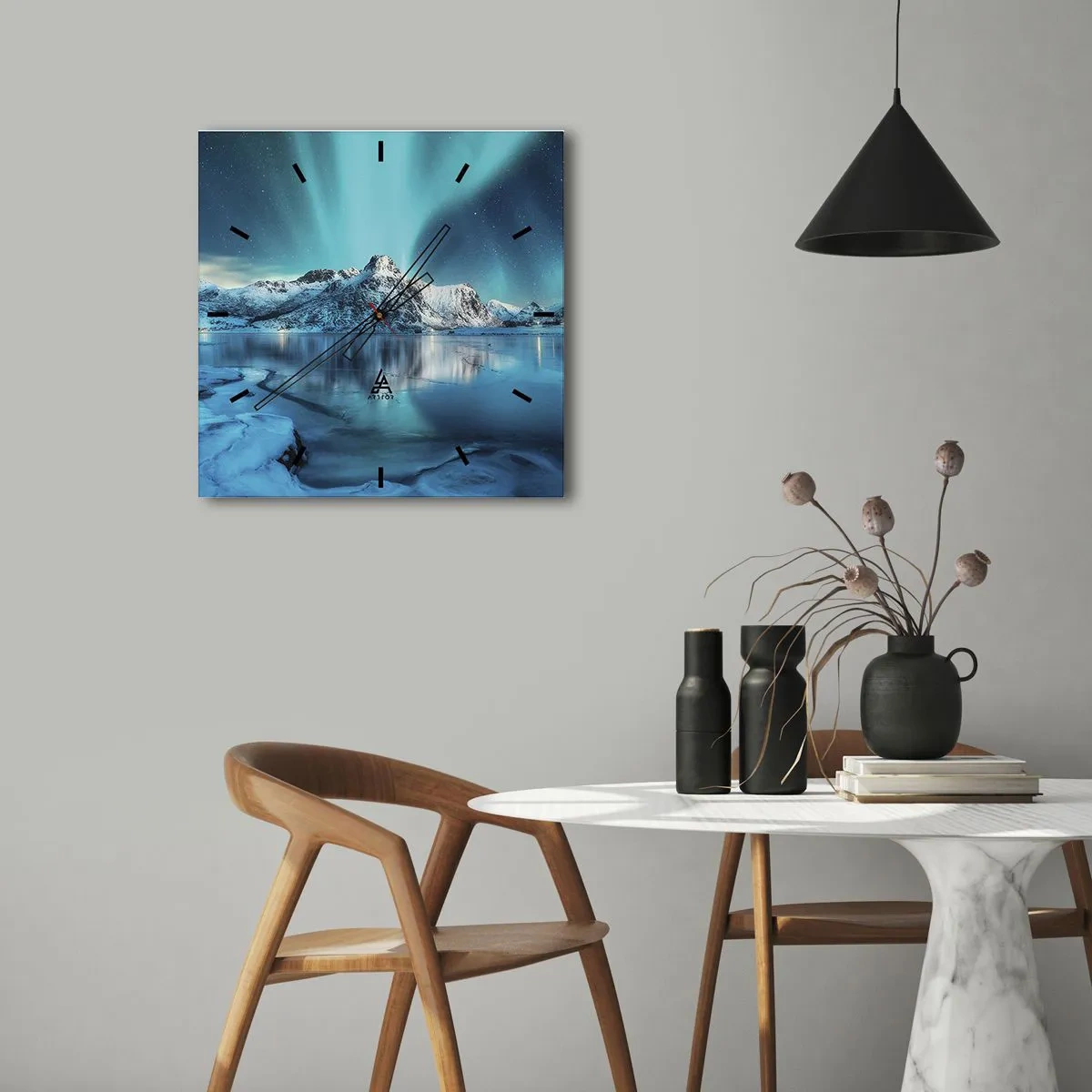 Ceas de perete - Ceas pe sticlă - Noaptea de lumină - 40x40 cm