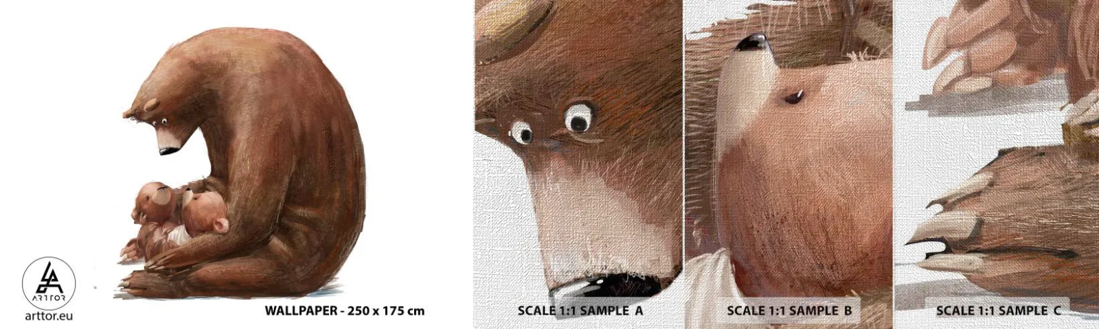 Mostră tapet Premium Canvas - Vise plăcute, copii - Pentru copii, Urs, Familie - 100x30 cm