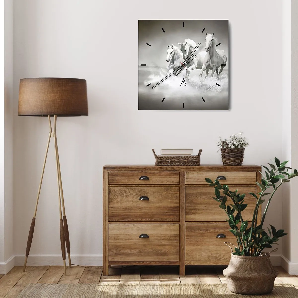 Ceas de perete - Ceas pe sticlă - Nebunie albă - 40x40 cm