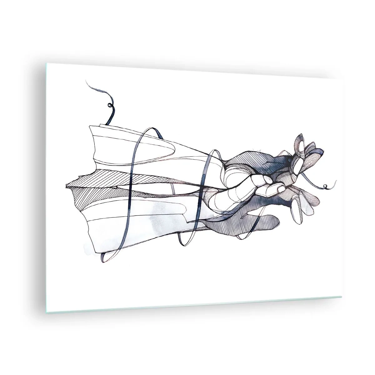 Tablou pe sticlă - Ilustrație artistică a unei mâini care ține o floare - 70x50cm - Un studiu al atingerii - Decorațiune modernă pentru perete pentru living și dormitor ARTTOR
