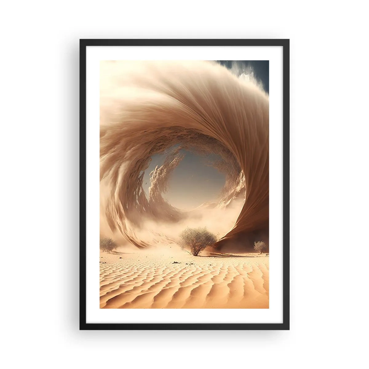 Poster în ramă neagră - Un vârtej fenomenal de nisip în deșert - 50x70cm - Portal deschis - Decorațiune modernă pentru perete pentru living și dormitor ARTTOR