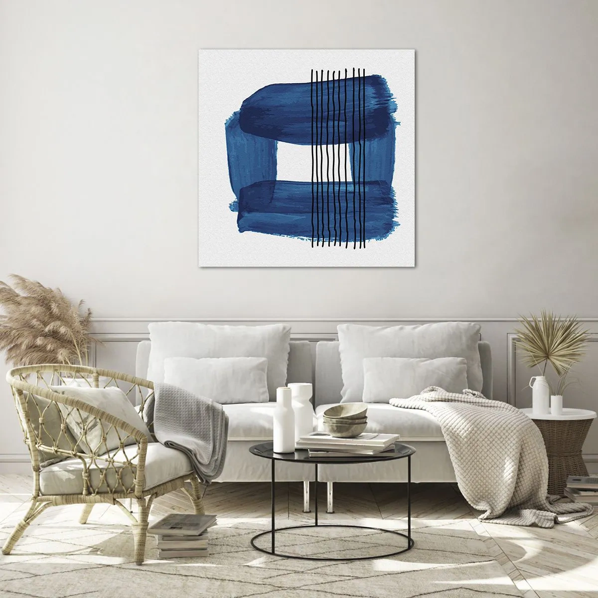 Tablou pe sticlă - Compoziție albastru-negru - 70x70 cm