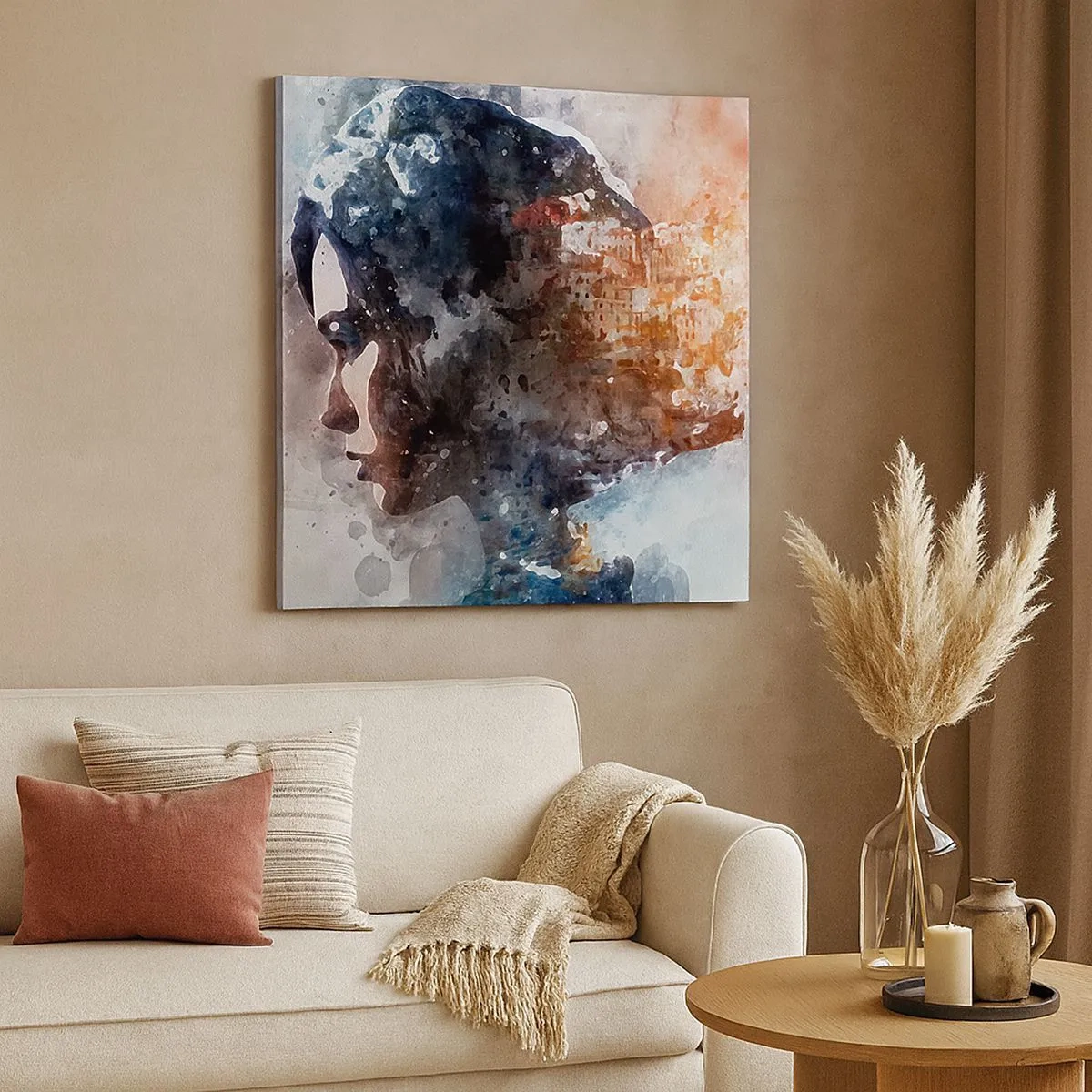 Tablou pe pânză - Povestea unei fete cu un oraș în fundal - 30x30 cm