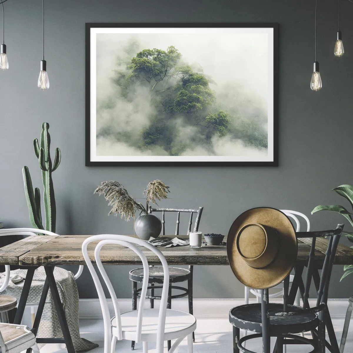 Poster în ramă neagră - Înfășurate în ceață - 70x50 cm