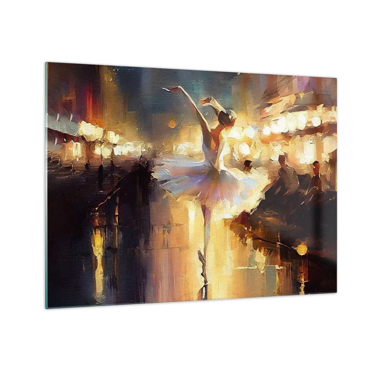 Tablou pe sticlă - Balerină în lumina luminilor orașului - 70x50cm - Un miracol în stradă - Decorațiune modernă pentru perete pentru living și dormitor ARTTOR