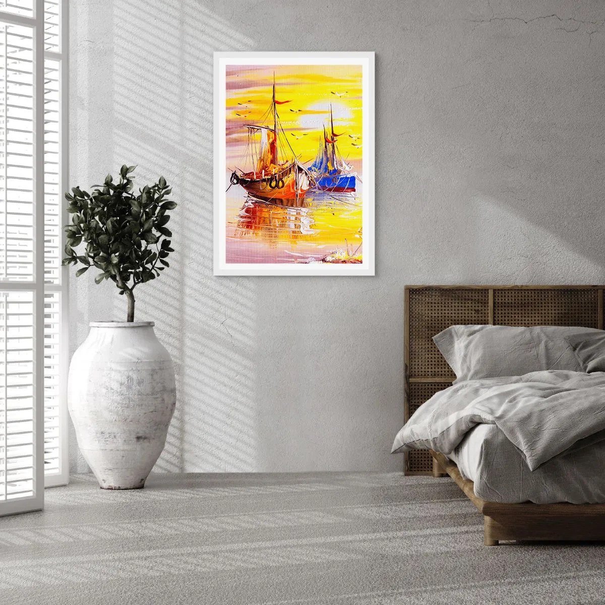 Poster în ramă albă - O binemeritată odihnă în port - 40x50 cm